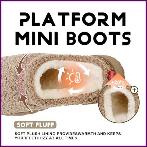Women's Platform Fuzzy Slippers with Memory Foam, Fleece Lined Indoor Outdoor - Picture 4 of 7